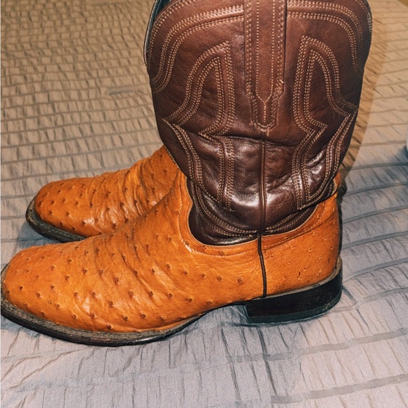 Tecovas Tan Ostrich Leather Cowboy Boots - Picture 2 of 3